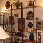 Hammered Iron Etegere With Wood And Glass Shelves